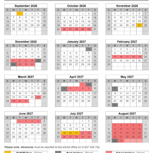 Term Dates 2026-2027